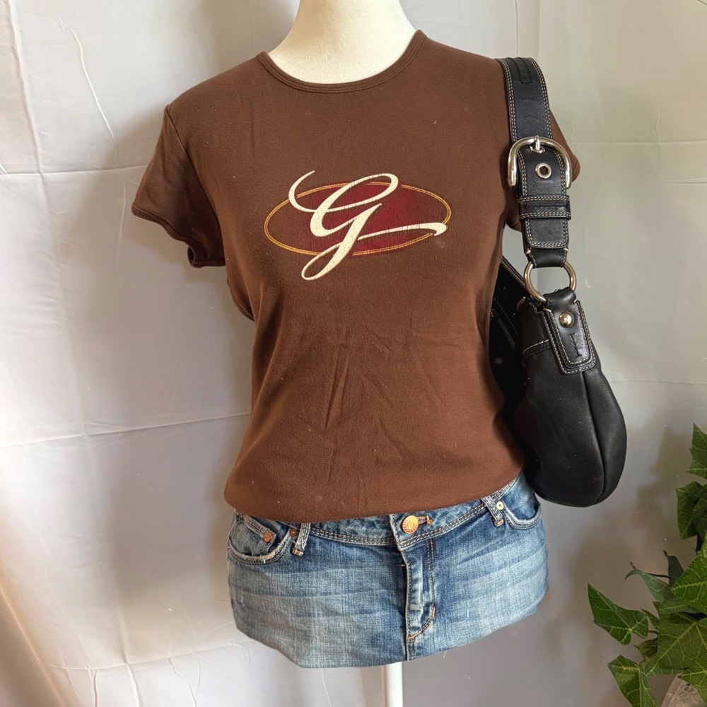 Y2K Grunge Cute Graphic Tee Brown Short‎ Sleeve Shirt Large